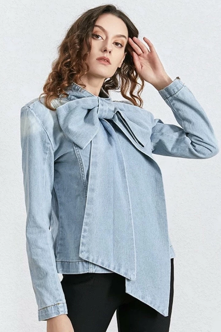 Jessica Bara Daniella Oversized Bow Denim Top Influencer Style