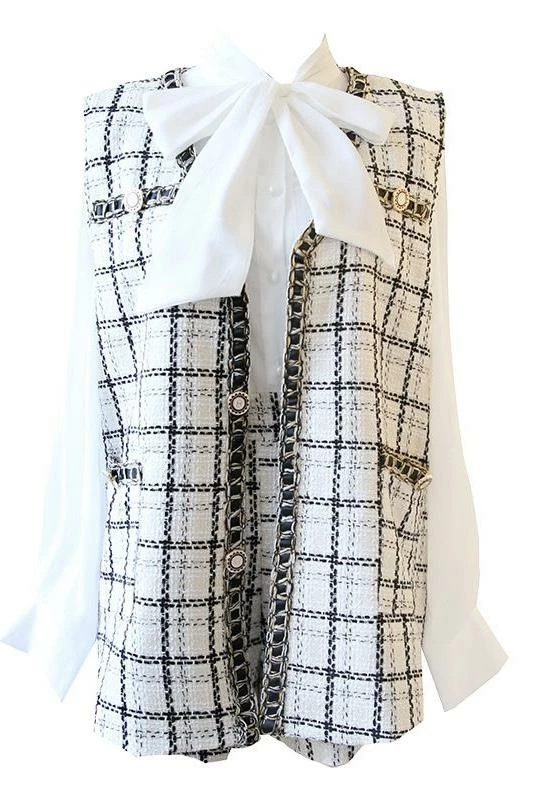 Jessica Bara Brinley Plaid Vest Blouse And Shorts Three Piece Set The 9-5 Shop