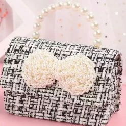 Accessories Jessica Bara Taylor Tweed And Pearl Bow Micro Handbag