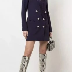 Jessica Bara Blakely Double Breasted Gold Button Blazer Dress