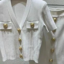 Jessica Bara Monico Gold Button Top And Skirt Two Piece Set Reve Doll Essentials