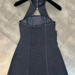 Jessica Bara Aniya Halter Denim Mini Dress