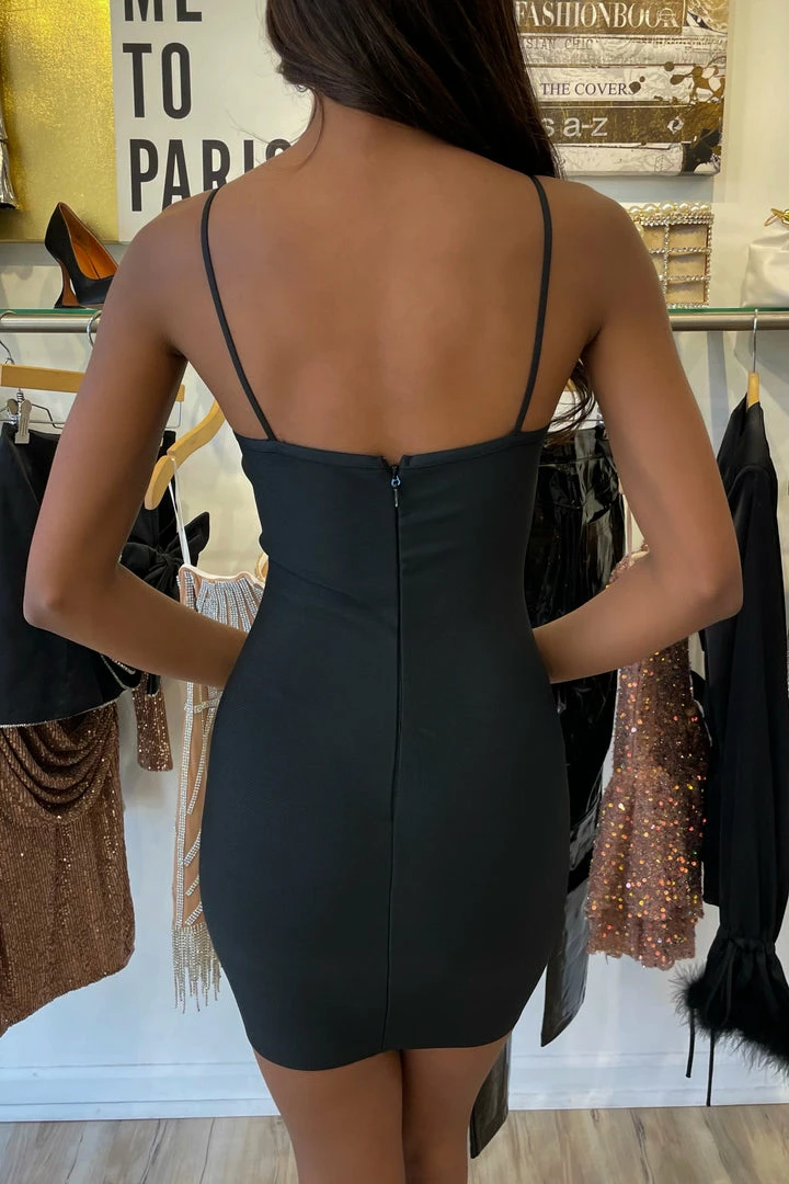 Jessica Bara Sylvana Bandage Rhinestone Chain Link Mini Dress Influencer Style