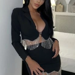 Influencer Style Jessica Bara Karter Fringe Blazer And Skirt Two Piece Set