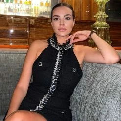 Influencer Style Jessica Bara Lolette Rhinestone Tweed Mini Dress