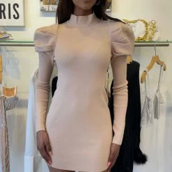 Jessica Bara Tatjana Puff Shoulder Knitted Dress