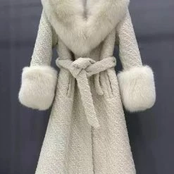 Jessica Bara Dierdra Fur And Wool Belted Long Coat Influencer Style