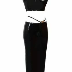 Influencer Style Jessica Bara Larissa Pleather Crop Top And Skirt Two Piece Set