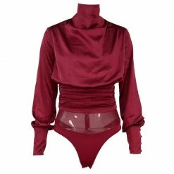 Jessica Bara Faye Long Sleeve Satin Backless Bodysuit Tops