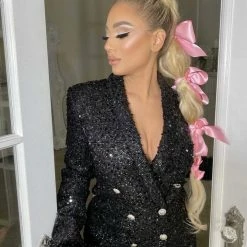 Influencer Style Jessica Bara Yesi Sequin Double Breasted Jacket
