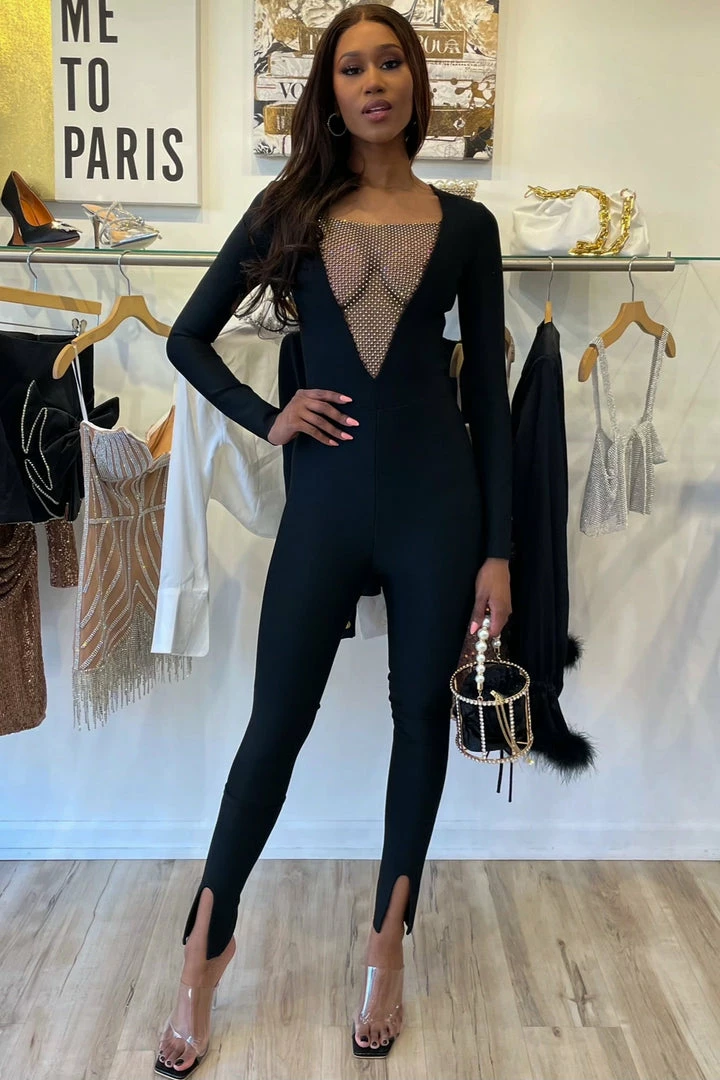 Jessica Bara Nadine Long Sleeve Crystal Jumpsuit The Event Shop