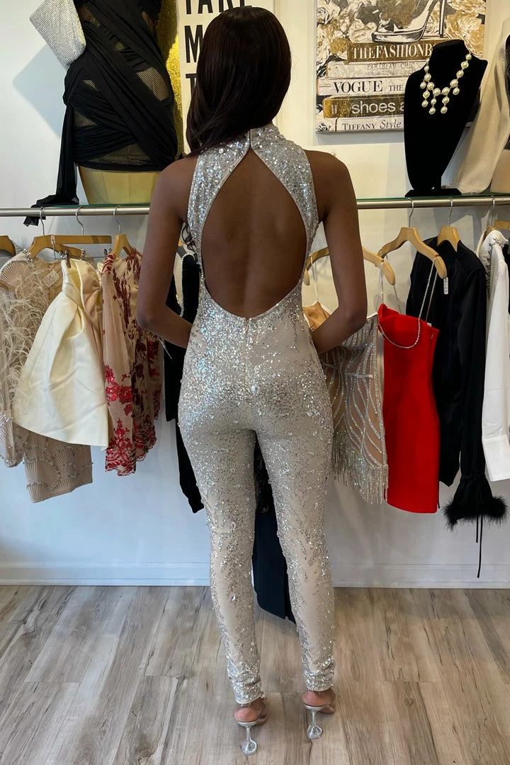 The Event Shop Jessica Bara Rogue Sequin Open Back Jumpsuit