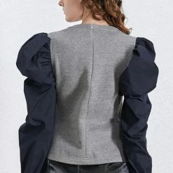 Jessica Bara Sharon Puff Shoulder Varsity Sweatshirt Top Tops