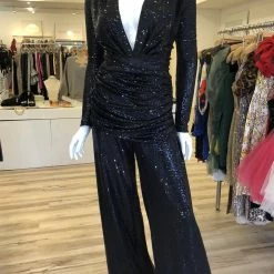 The Event Shop Jessica Bara Aneta V Neck Sequin Jumpsuit