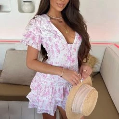 Influencer Style Jessica Bara Cooper Short Sleeve Ruffle Mini Dress