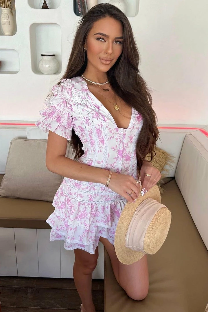 Influencer Style Jessica Bara Cooper Short Sleeve Ruffle Mini Dress