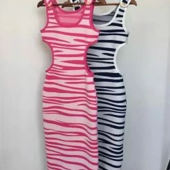 Jessica Bara Lianna Zebra Cut Out Maxi Dress Influencer Style