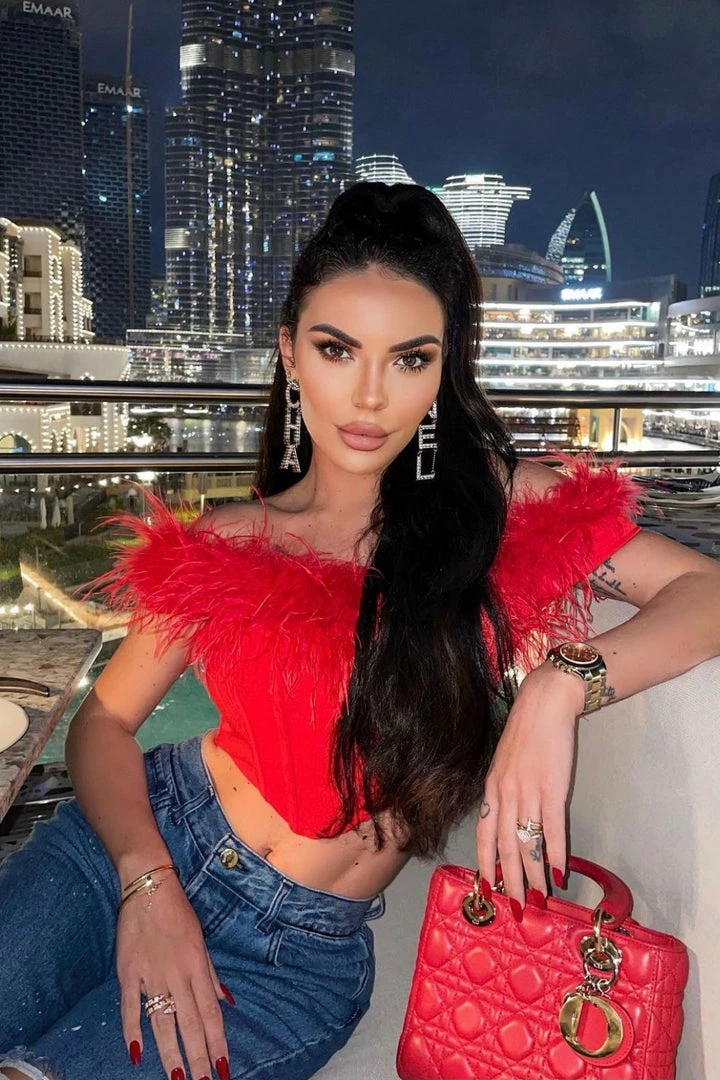 Jessica Bara Kiley Off The Shoulder Feather Corset Top Influencer Style