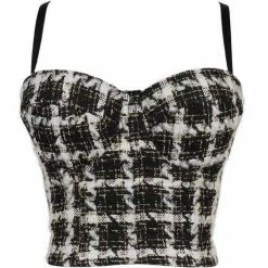 Jessica Bara Jeanne Houndstooth Bustier Crop Top