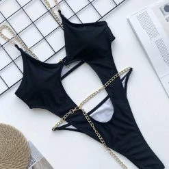 Influencer Style Jessica Bara Sonja Metal Chain Cut Out Swimsuit