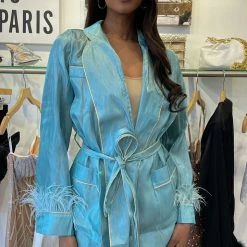 Jessica Bara Chelsia Feather Belted Mini Dress