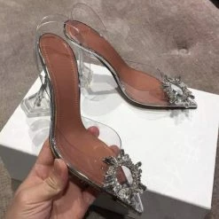 Jessica Bara Sandra Rhinestone Pointed Clear Heels