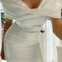 Jessica Bara Trudy Off The Shoulder Oversized Bow Dress