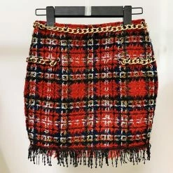 Jessica Bara Tinsley Plaid Gold Chain Mini Skirt