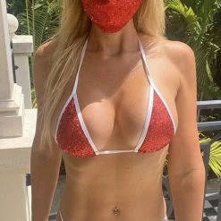 Poolside Essentials Bell Beachwear Miami Sequin Bikini With Matching Face Masks
