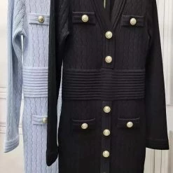 Jessica Bara Debra Knitted Gold Button Dress