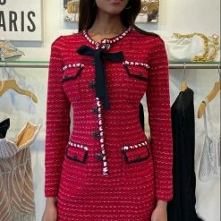 Jessica Bara Kassandra Long Sleeve Knit Bow Mini Dress