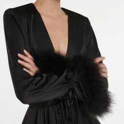 Jessica Bara Priscilla Bowknot Feather Sleeve Mini Romper Long Sleeves