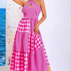 Jessica Bara Karrigan Halter Gingham Patchwork Maxi Dress Summer Lovin'