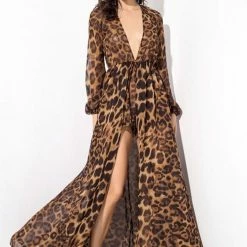 Influencer Style Jessica Bara Leona Leopard Long Sleeve Chiffon Playsuit