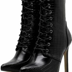 Jessica Bara Logan Snakeskin Leather Lace Up Booties Shoes