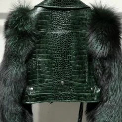 Jessica Bara Valentina Leather & Fur Cropped Jacket