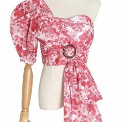 Jessica Bara Kyle One Shoulder Puff Sleeve Crop Top Summer Lovin'