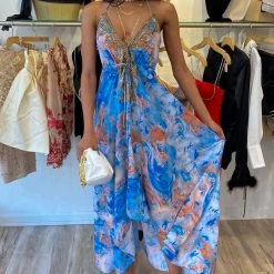 Kareena French Riviera Halter Neck Embellished Maxi Dress