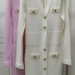 Jessica Bara Debra Knitted Gold Button Dress