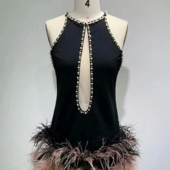 Influencer Style Jessica Bara Aidan Sleeveless Pearl Feather Mini Dress