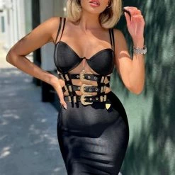 Influencer Style Jessica Bara Persia Bandage Gold Buckle Dress