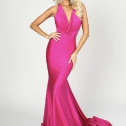 Nicole Bakti V Neck Bodycon Backless Gown