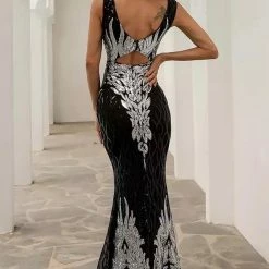 Jessica Bara Aldari Sleeveless Sequin Mesh Gown