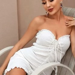 Jessica Bara Micaela Halter Neck Ruched Mini Dress Poolside Essentials