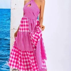 Jessica Bara Karrigan Halter Gingham Patchwork Maxi Dress Summer Lovin'