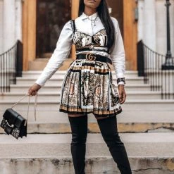 Jessica Bara Mckinley Printed Crop Top And Pleated Skirt Two Piece Set Influencer Style