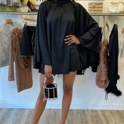 Jessica Bara Rafaela Backless Long Sleeve Silk Mini Dress