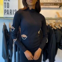 Dresses Jessica Bara Maverick Long Sleeve Cut Out Knitted Dress