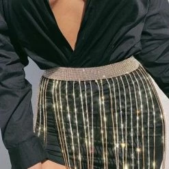 Birthday Suit Jessica Bara Imani Metallic Crystal Fringe Skirt Chain