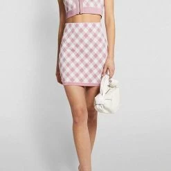 Jessica Bara Daphney Pink Plaid Tank Top And Skirt Two Piece Set